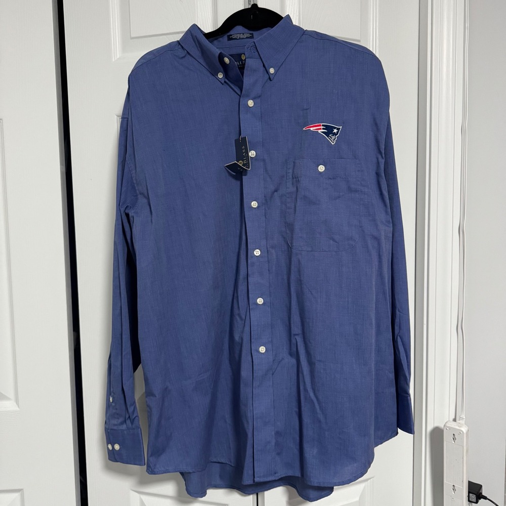 Bill Blass Premium Mens XL Blue Patriots Wrinkle Free Button Down Shirt NWT